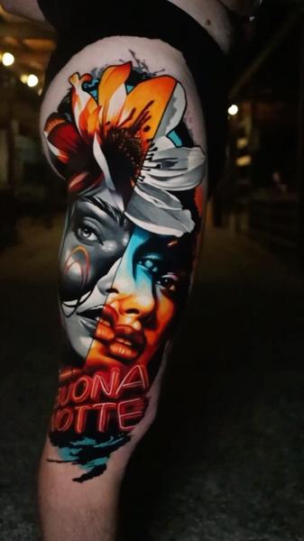 Realism floral portrait tattoo by @lennoxtattoo