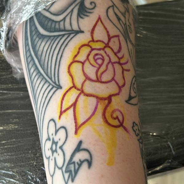 Neo-traditional neo-traditional rose tattoo by @ashestattoo