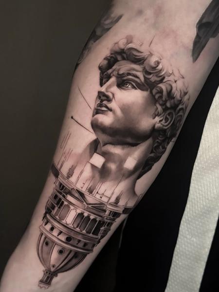 Realism david bust tattoo by @ladylia_art