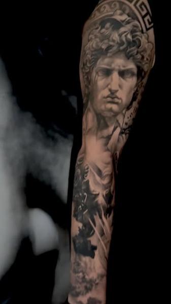 Realism classical statue tattoo by @ladylia_art