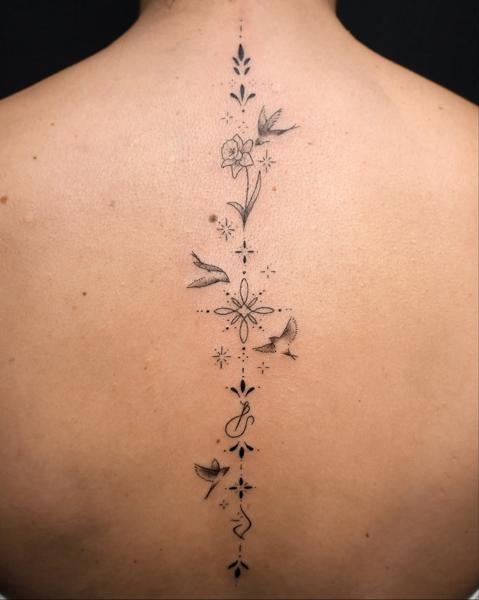 Fine line floral birds tattoo by @libertyctattoo