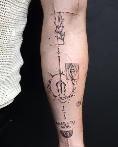 Geometric geometric trident tattoo by @libertyctattoo