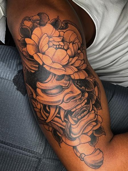 Japanese hannya mask tattoo by @linkachuu.tattoo