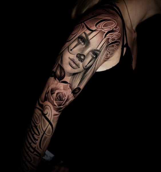 Realism clown portrait tattoo by @lisa__ink