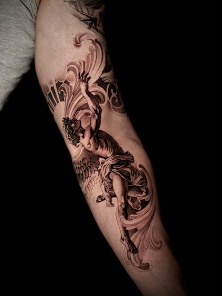 Realism angelic figure tattoo by @lisa__ink