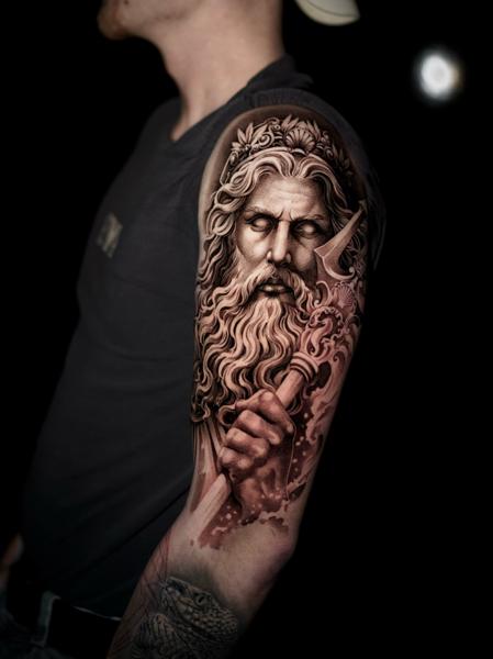 Realism greek god tattoo by @lisa__ink