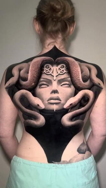Realism medusa portrait tattoo by @lisaammertattoo