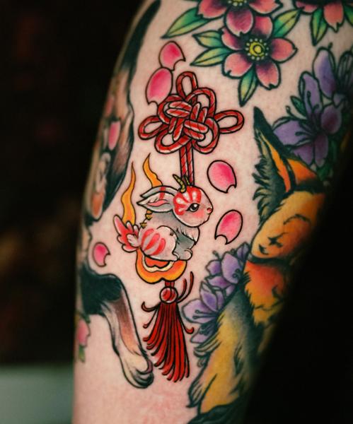 Japanese decorative rabbit tattoo by @little_jenny_wren