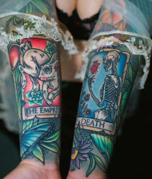 Traditional tarot cards tattoo by @little_jenny_wren