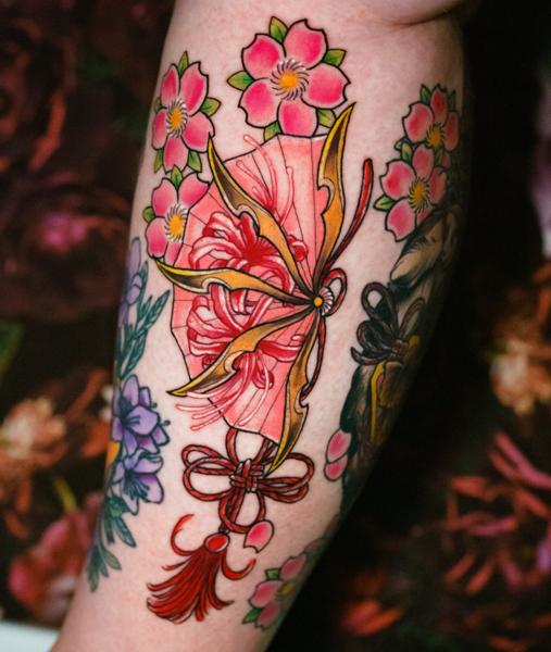 Traditional floral butterfly tattoo by @little_jenny_wren