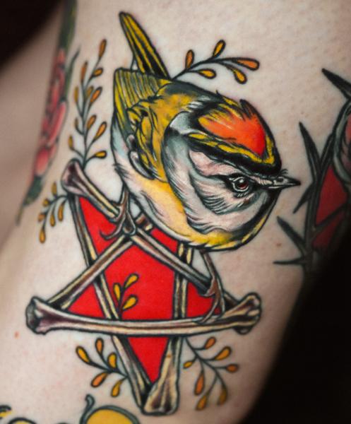 Traditional bird and bones tattoo by @little_jenny_wren