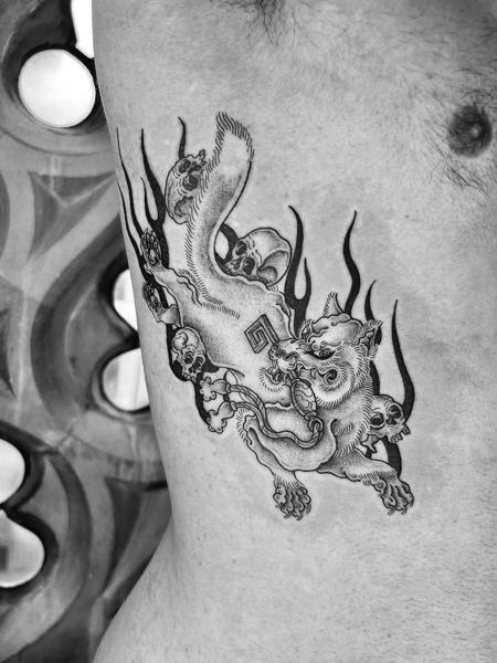 Japanese mythical creature tattoo by @lucysaffrontattoo