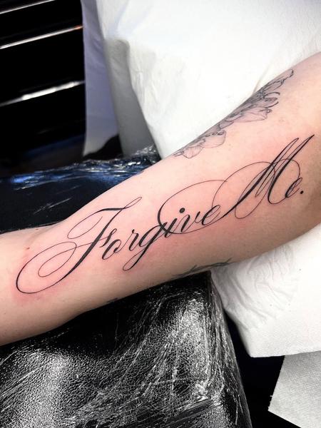 Lettering script lettering tattoo by @lucysaffrontattoo