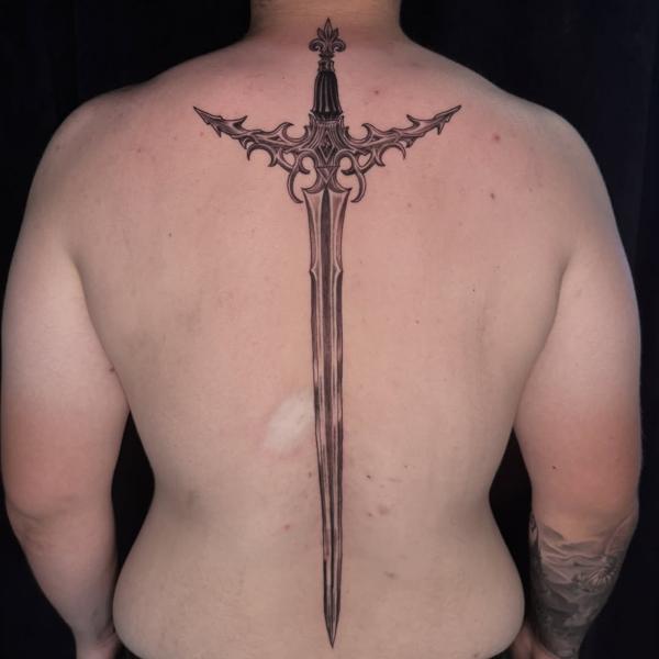 Blackwork ornate sword tattoo by @luisjtattoos