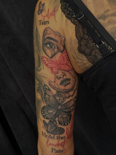 Realism butterfly face tattoo by @luisjtattoos