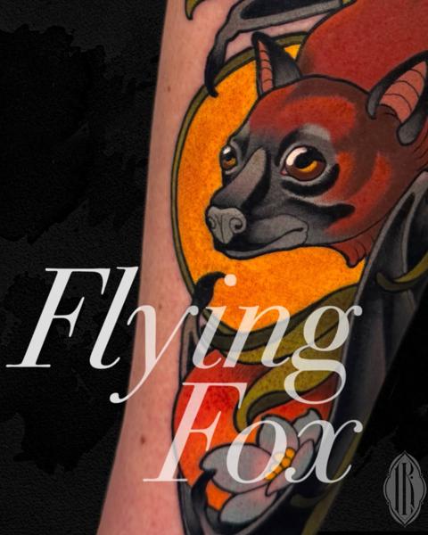 Neo-traditional flying fox tattoo by @lukaskaytattoo