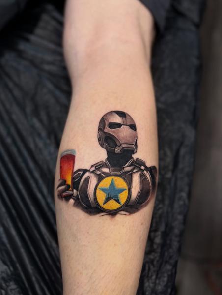 Realism robot with beer tattoo by @lukaszmtattoo