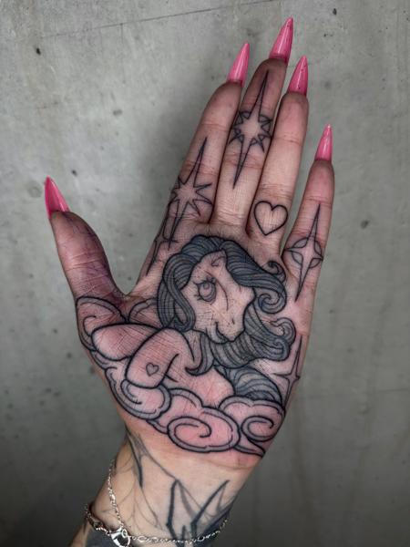 Linework cartoon pony tattoo by @lukeaashley
