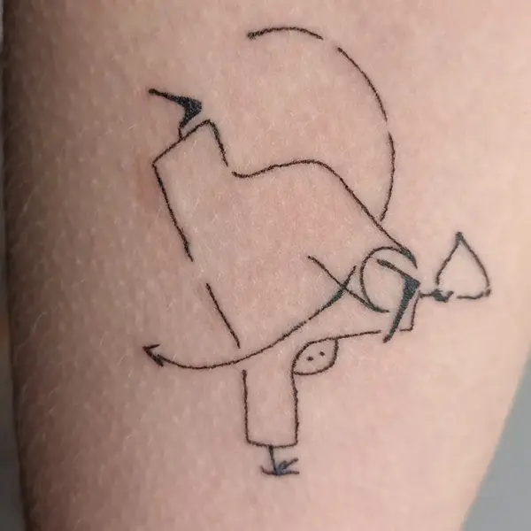 Fine line abstract figure tattoo by @atsoumpeli