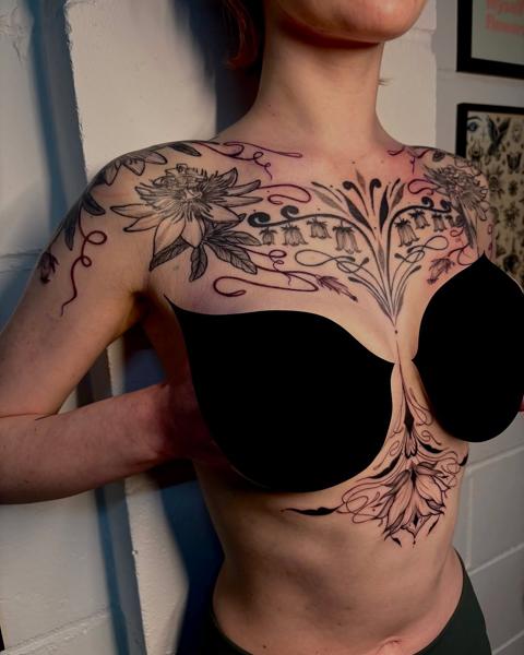 Blackwork floral ornamental tattoo by @manishi_inkatattoo