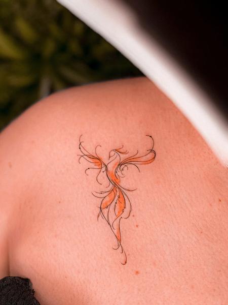 Fine line abstract phoenix tattoo by @katerinedovasink