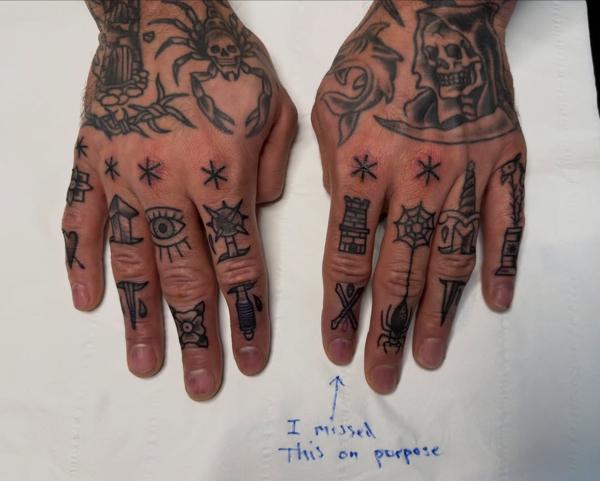 Traditional hand symbols tattoo by @not_cultured_tattoo