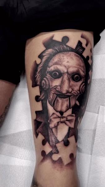 Realism puzzle horror face tattoo by @marc_studio_ink