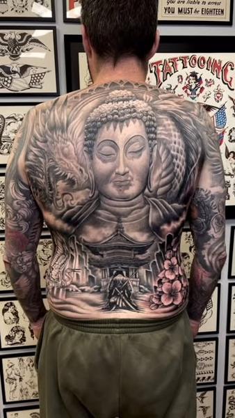 Japanese buddha and dragon tattoo by @marc_studio_ink
