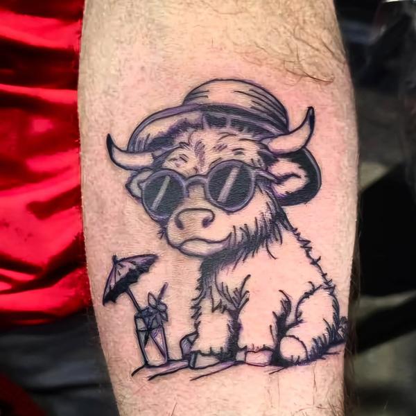 Illustrative cool cow tattoo by @blood_sweat_and_tears_tattoo