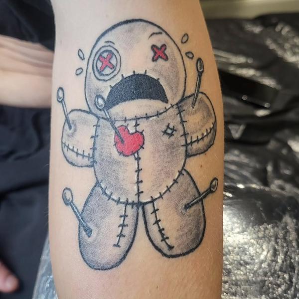 Illustrative voodoo doll tattoo by @blood_sweat_and_tears_tattoo