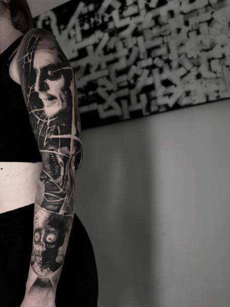 Realism horror portrait tattoo by @marcus_giuliano_stolz_tattoo