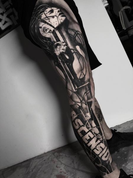 Blackwork abstract figure tattoo by @marcus_giuliano_stolz_tattoo