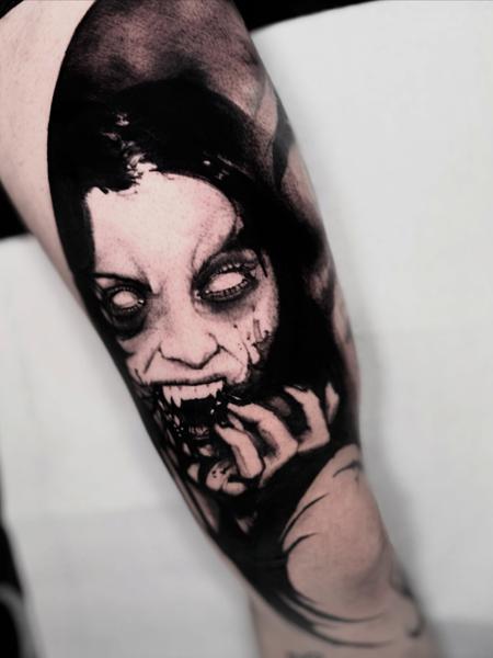 Realism horror portrait tattoo by @marcus_giuliano_stolz_tattoo