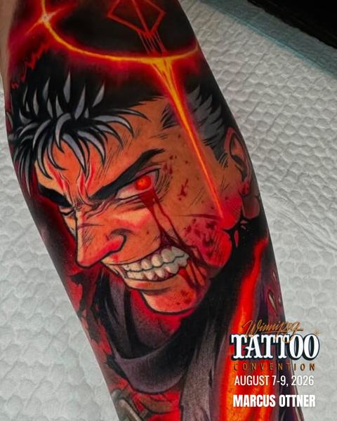 Anime angry anime character tattoo by @marcusottner