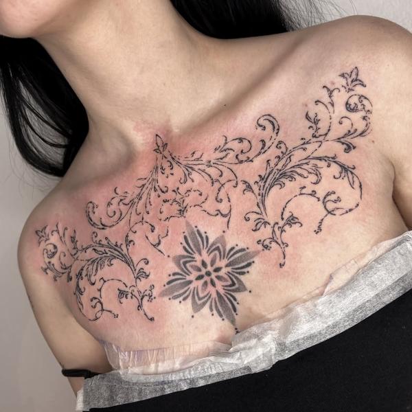 Ornamental floral ornamental tattoo by @mazira.tattoos