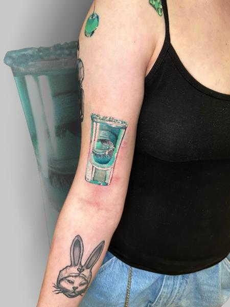 Realism eye in glass tattoo by @salvidenning_art