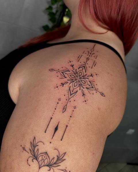 Fine line geometric mandala tattoo by @garagetattooshop