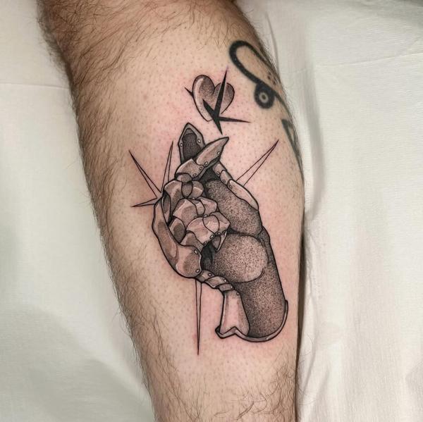 Dotwork robotic hand tattoo by @myboo_tattoo