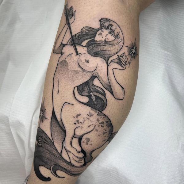 Dotwork centaur woman tattoo by @myboo_tattoo