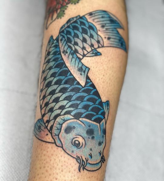 Traditional koi fish tattoo by @marsu_tattooer