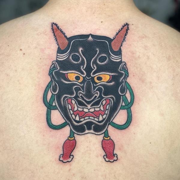 Japanese hannya mask tattoo by @marsu_tattooer