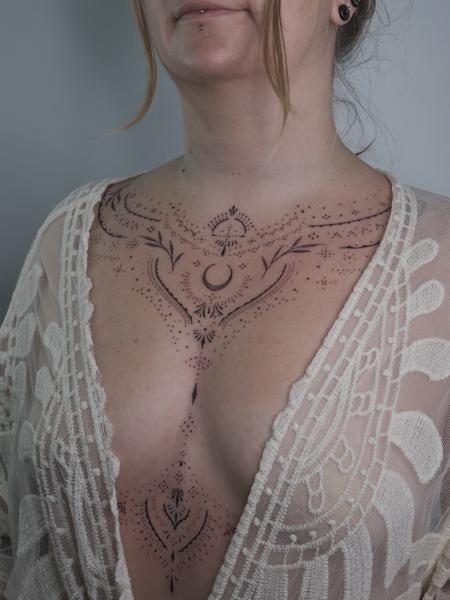 Dotwork ornamental celestial tattoo by @marisatattooartist