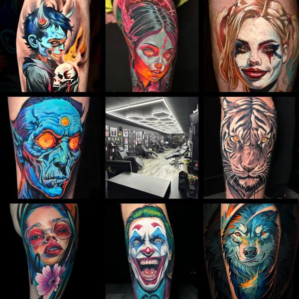 Illustrative color blue devil skull tattoo by @mariusz_detka_tattoo