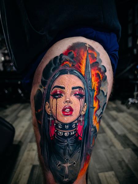 Illustrative gothic crying woman tattoo by @mariusz_detka_tattoo