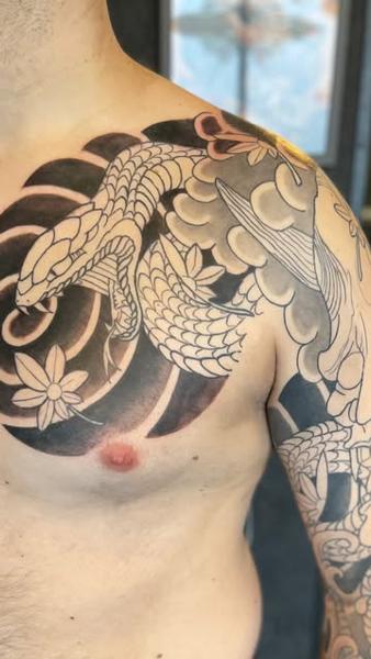 Japanese japanese snake tattoo by @markwickedink