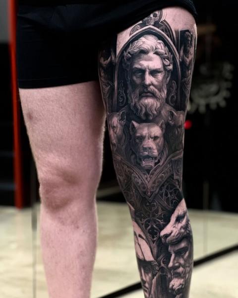 Realism mythological figure tattoo by @markwosgerau