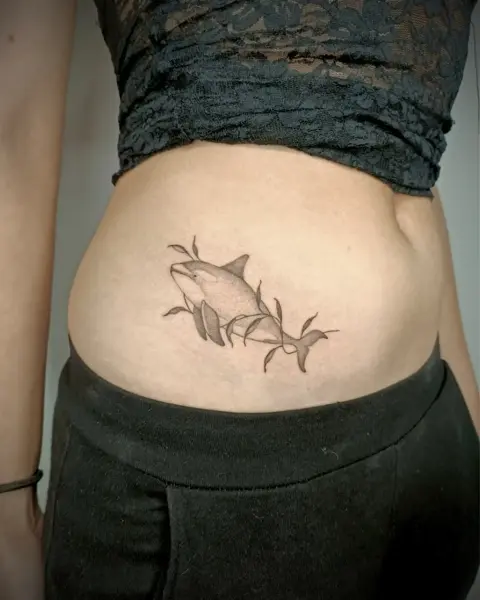 Fine line orca foliage tattoo by @martatattoos