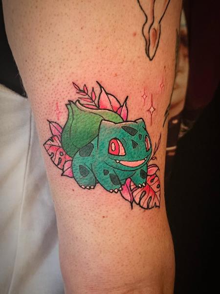 Anime pokemon bulbasaur tattoo by @marthmallow.tatts