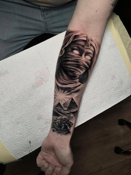 Realism egyptian mummy tattoo by @mate.arnoth.tattoos