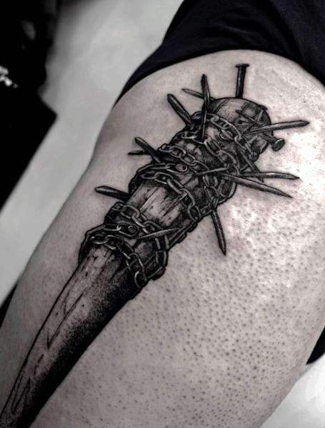Blackwork spiked bat tattoo by @matina_macabre_tatt